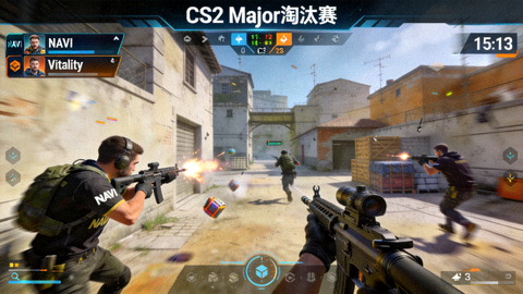 CS2 Major淘汰赛正在直播，NAVI与Vitality正在交战的实时赛事画面